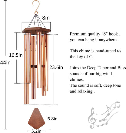 Wind Chimes Outdoor Large Deep Tone, 44 Inch Sympathy Wind Chime Outdoor, Memorial Wind-Chime with 6 Tuned Tubes, Elegant Chime for Garden, Patio, Balcony and Home Decor, Rose Gold