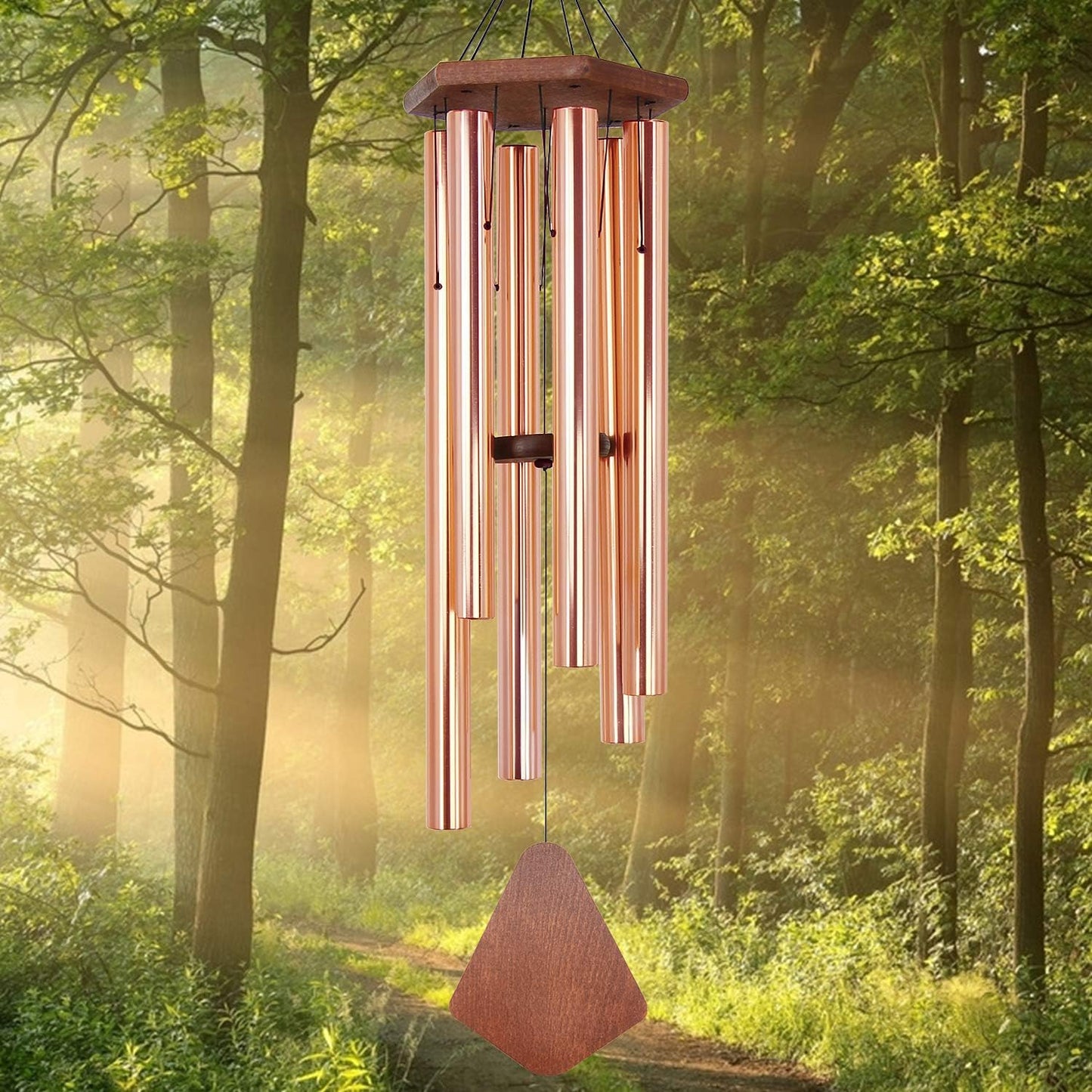 Wind Chimes Outdoor Large Deep Tone, 44 Inch Sympathy Wind Chime Outdoor, Memorial Wind-Chime with 6 Tuned Tubes, Elegant Chime for Garden, Patio, Balcony and Home Decor, Rose Gold