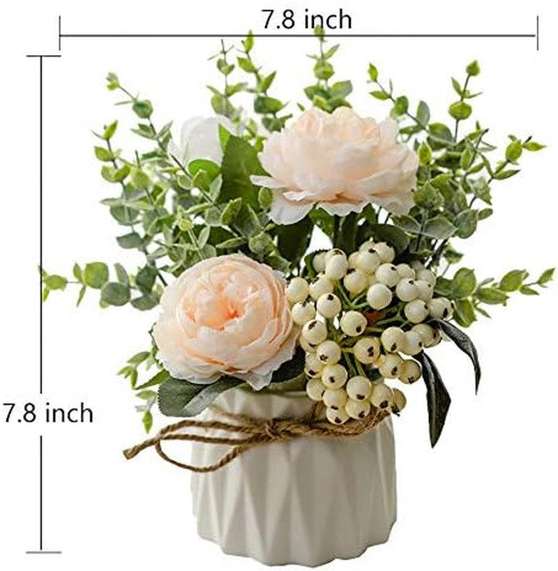 Artificial Flowers in Vase,Fake Flowers with Vase,Flower Arrangements with Vase for Flower Centerpiece Table Decorations,Small Flower Arrangement for Home Office Decoration(Champagne)