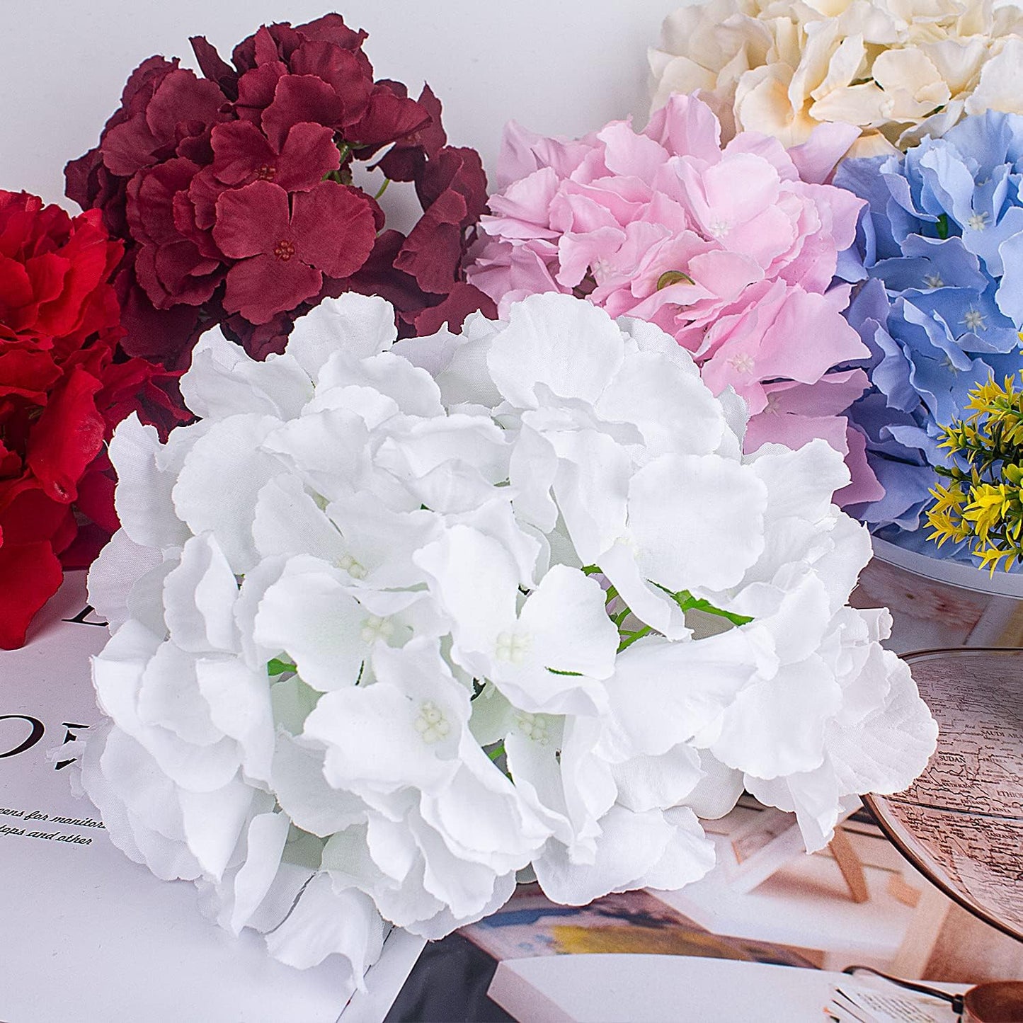 Artificial Hydrangea Silk Flowers Heads Full Hydrangea Flowers Pack of 10 (White)