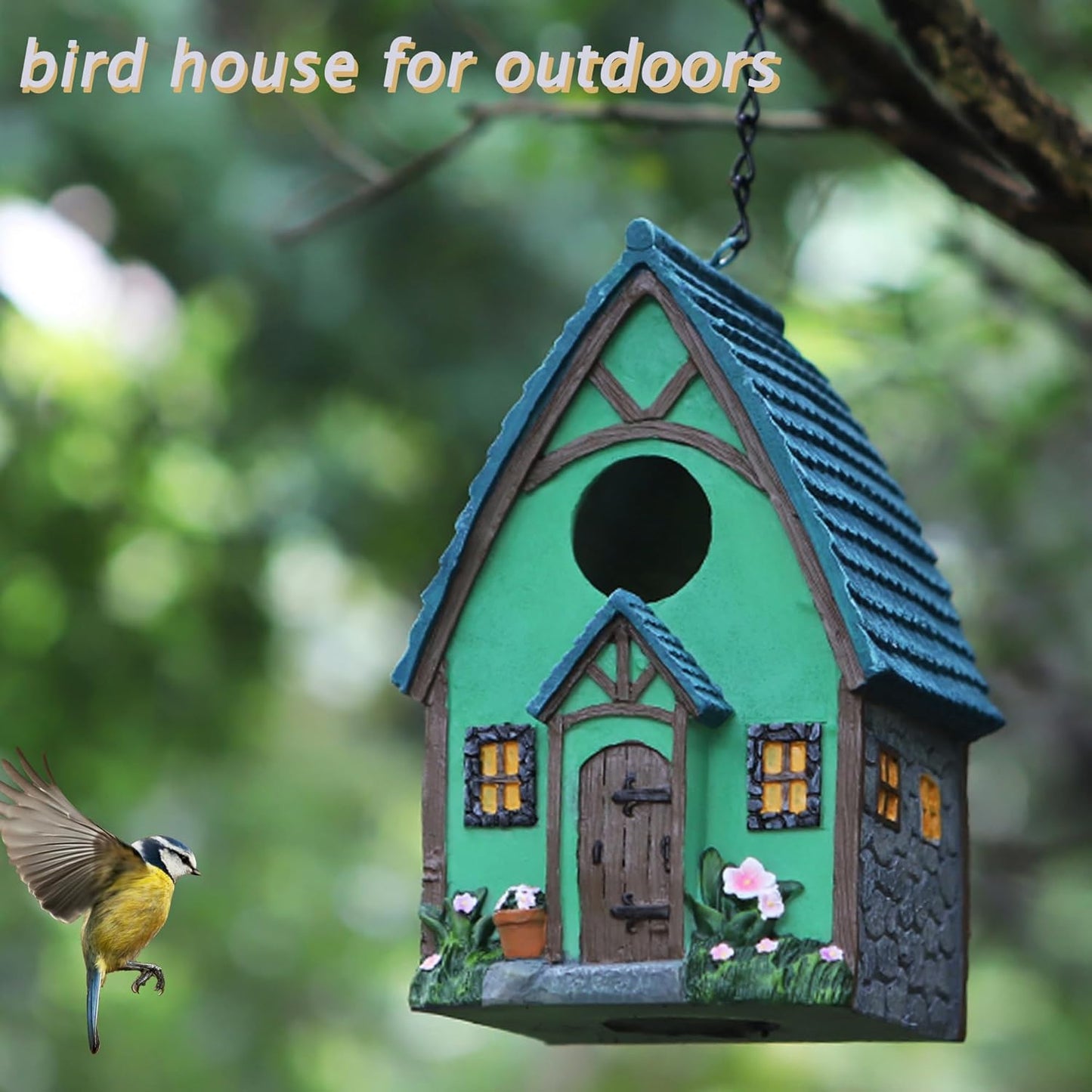 Bird House for Outside, Resting Place for Birds, Hanging Natural Bird Nest, Bluebird House Handcrafted Hut - Green