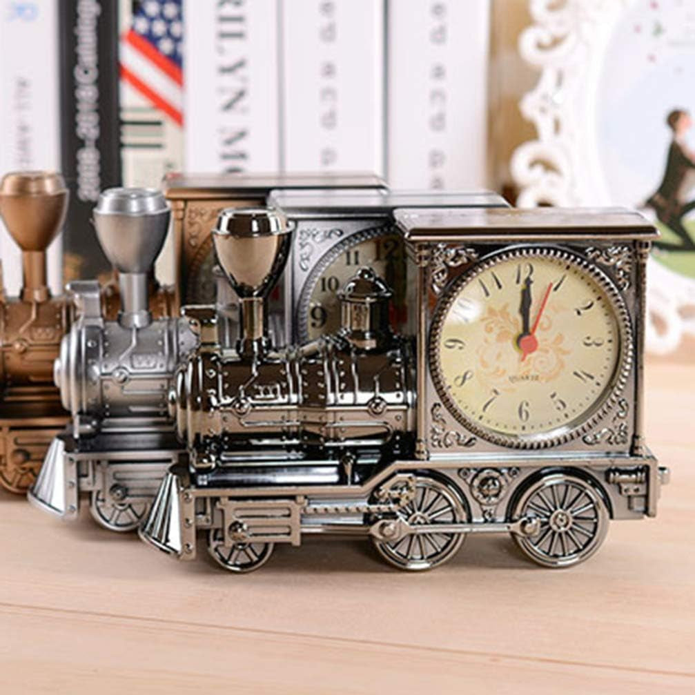 Silver Retro Train Clock Model Train Locomotive Clock Table Time Clock Steampunk Decoration Home Office Shelf Train Model Time Clock