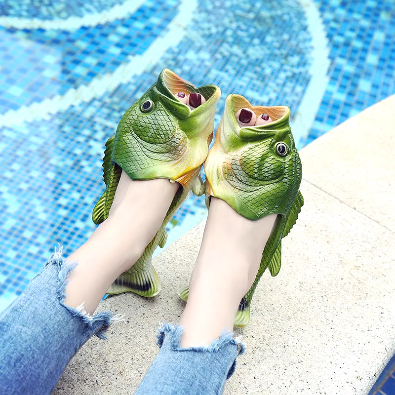 Stylish Fish Slippers for Women 2024 New Unique Design Family Beach Shoes Ladies Comfortable and Cool Flip Flips