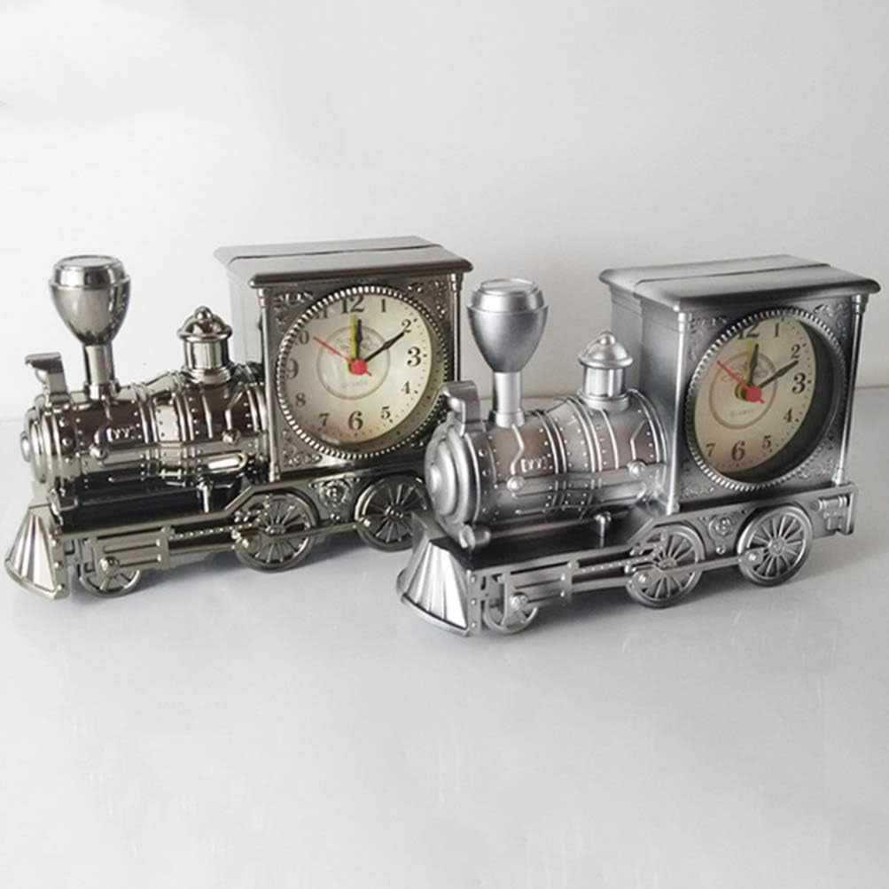 Silver Retro Train Clock Model Train Locomotive Clock Table Time Clock Steampunk Decoration Home Office Shelf Train Model Time Clock