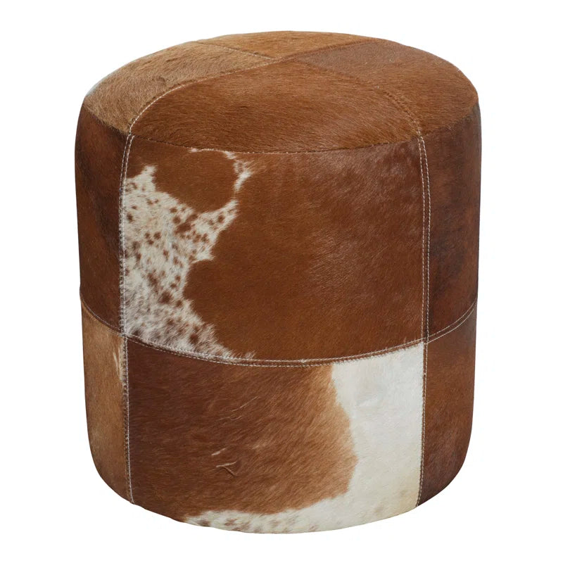 Leather Handmade Cowhide Living Room Stool with Patchwork Pattern