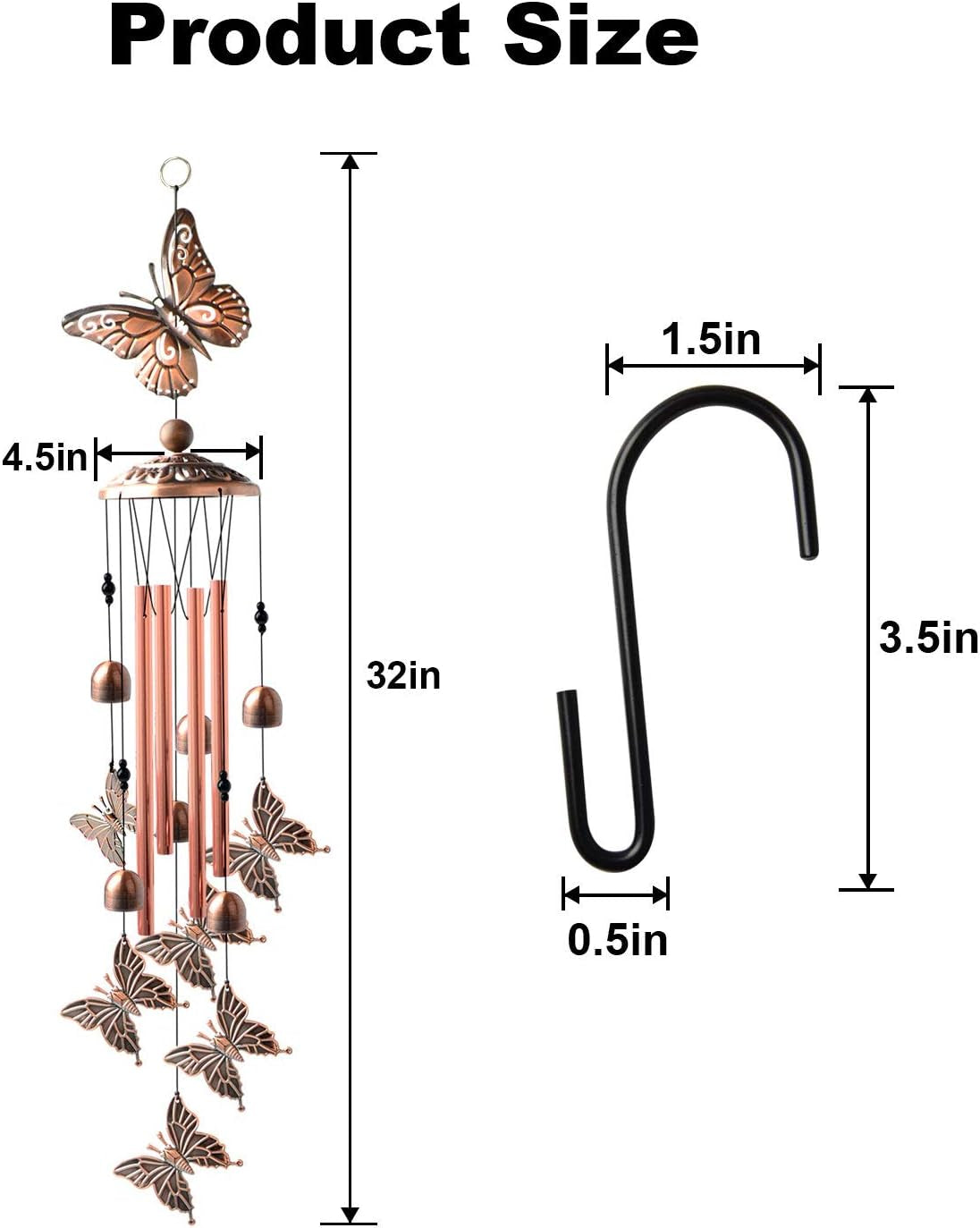 Butterfly Wind Chimes, Butterfly Gifts for Women, Wind Chimes Outdoor, Butterfly Decor Metal Wind Bell, Garden Yard Decor, Windchimes Unique Outdoor Deep Tone,Chimes for Outside