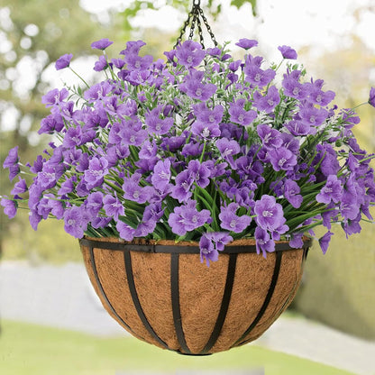 Artificial Flowers Outdoor UV Resistant Plants, 8 Bundles in Bulk Silk Plastic Faux Flowers Indoor, Fake Flowers for outside Hanging Shrubs Planters Home Garden Wedding Porch Window Vase Décor, Purple