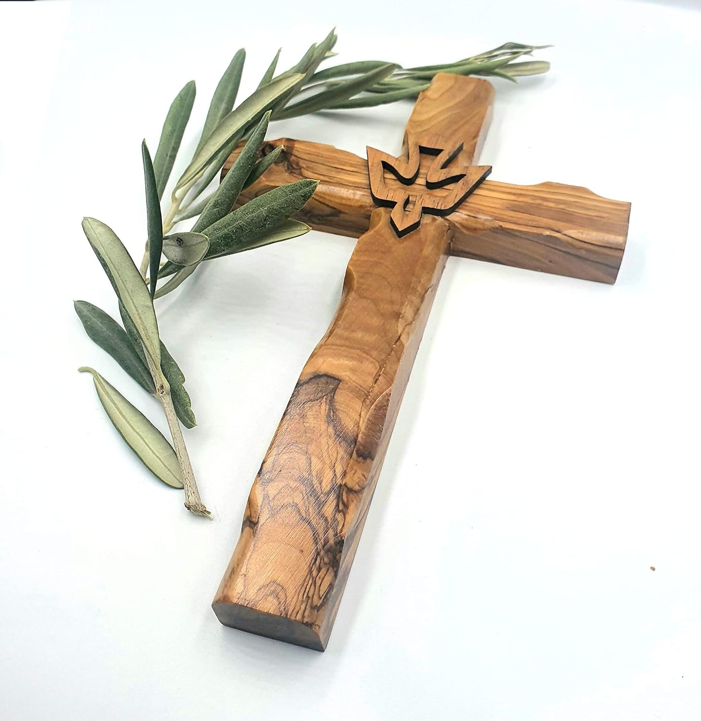 Wall Hanging Hand Carved Olive Wood Dove Christian Cross Jerusalem Holy Spirit & Certificate for Bedroom Kids Room Wall Decor Christmas New Year Wedding Birthday | 20Cm / 7.8" | CRS019