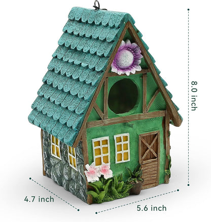 Bird Houses for Outside,  Hanging Outdoor Resin Birdhouses Garden Decor for Bluebirds Tits, Hummingbirds, Swallows, Skylarks, Squirrels (Green House)