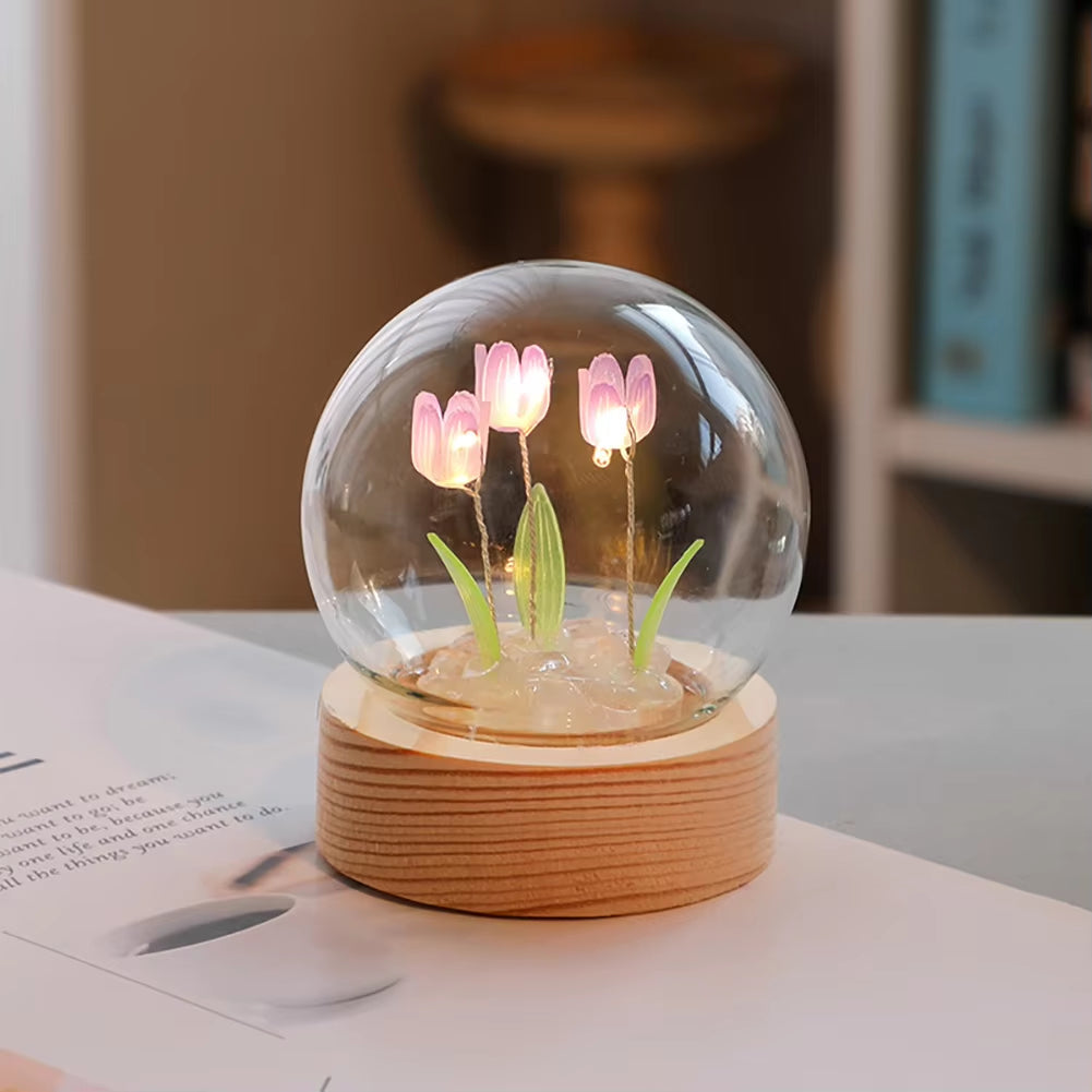 Tulip Night Light Cute Bedroom Room Decor Floral Lamp Valentines Day Gift Lampara Tulipanes Girlfriend DIY Material Handmade