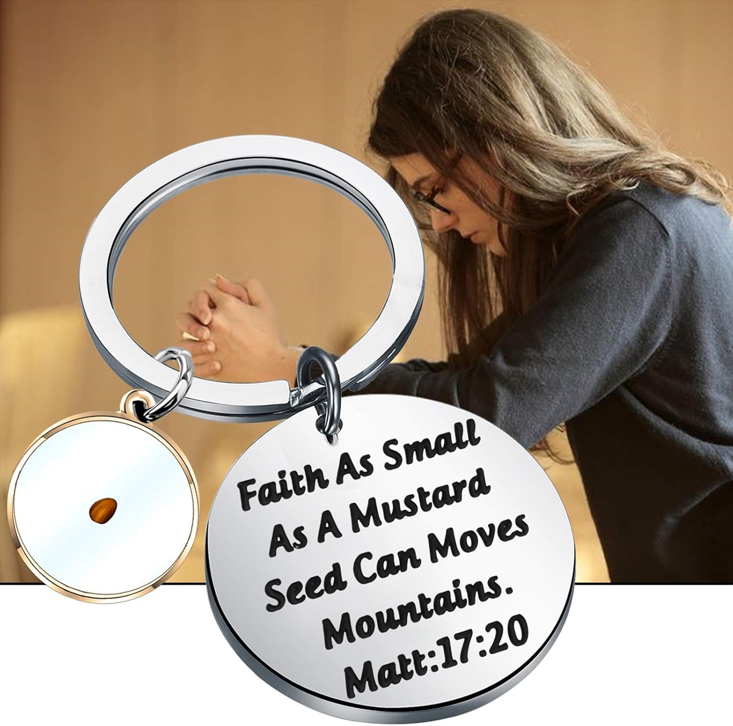 Religious Jewelry Mustard Seed Faith Gifts Faith as Small as a Mustard Seed Can Moves Keychain