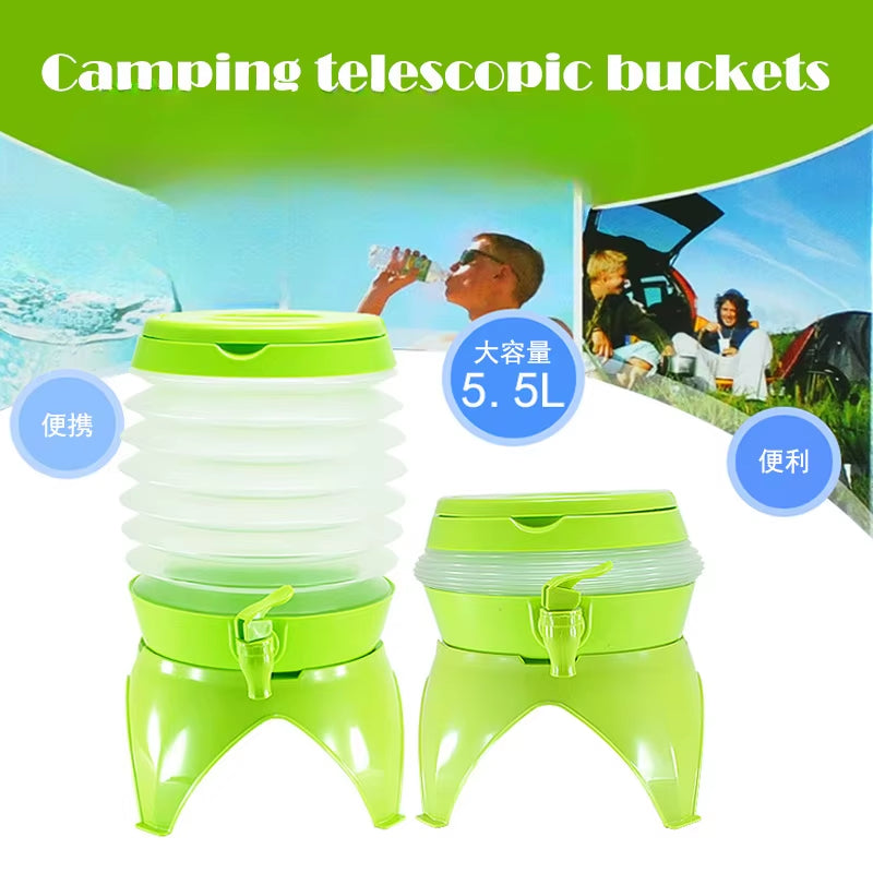 Outdoor Foldable Water Container Camping Folding Water Bucket Fishing Travel Beer Juice Drinking Storage Tap Bucket