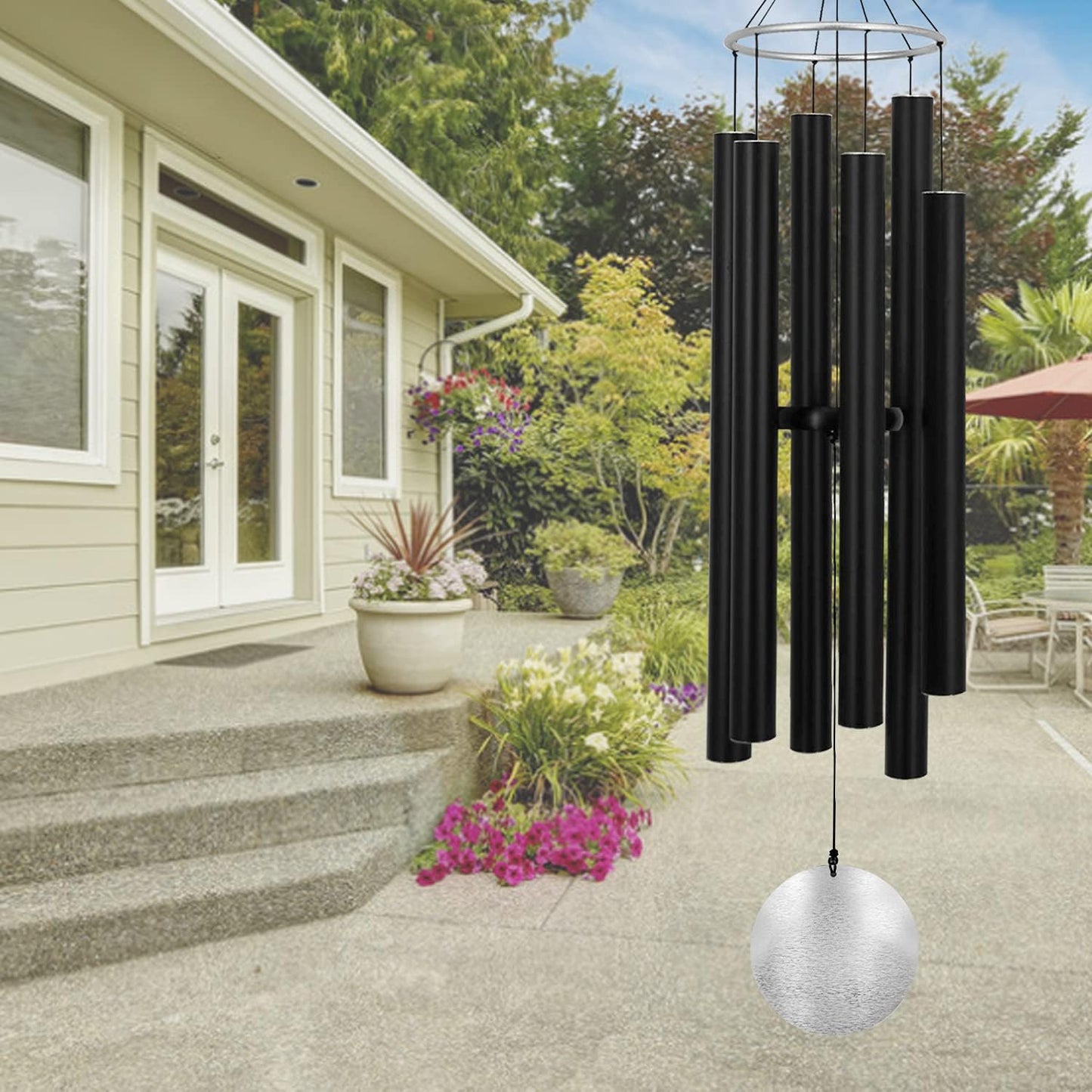 Outdoor Deep Tone,45Inch Sympathy Wind Chimes for outside with 6 Tubes Tuned Relaxing Melody,Memorial Wind Chimes Large for Mom,Garden Decor,Black