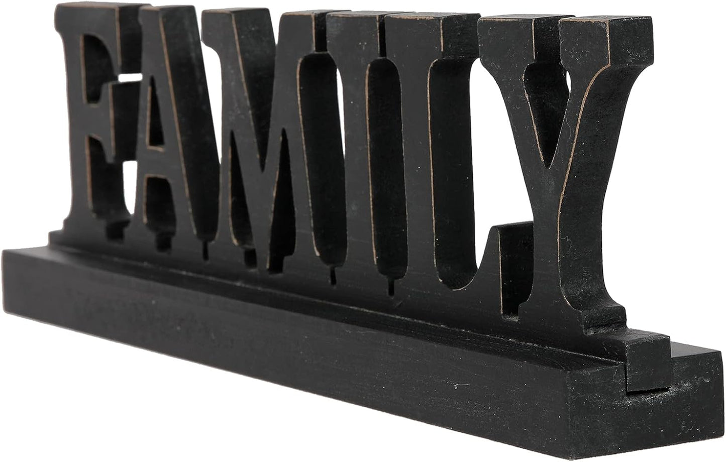 Farmhouse Distressed Black Wood Family Sign for Tabletop 16", Handmade Rustic Family Signs for Home Decor, Decorative Christmas Signs, Thanksgiving Signs for Shelf Fireplace Living Room Bedroom