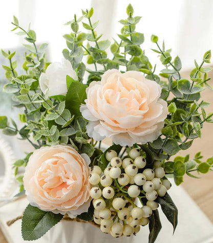 Artificial Flowers in Vase,Fake Flowers with Vase,Flower Arrangements with Vase for Flower Centerpiece Table Decorations,Small Flower Arrangement for Home Office Decoration(Champagne)