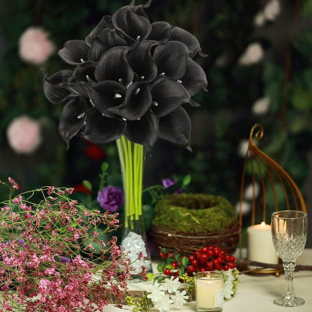 Calla Lily Artificial Flowers Real Touch Flowers Black Flowers Artificial for Decoration Calla Lillies Artificial Black Fake Flowers Tiger Lilly Flowers Calla Lily Bouquet for Wedding Home Decor