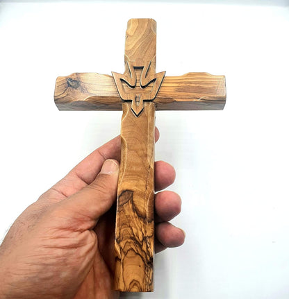 Wall Hanging Hand Carved Olive Wood Dove Christian Cross Jerusalem Holy Spirit & Certificate for Bedroom Kids Room Wall Decor Christmas New Year Wedding Birthday | 20Cm / 7.8" | CRS019