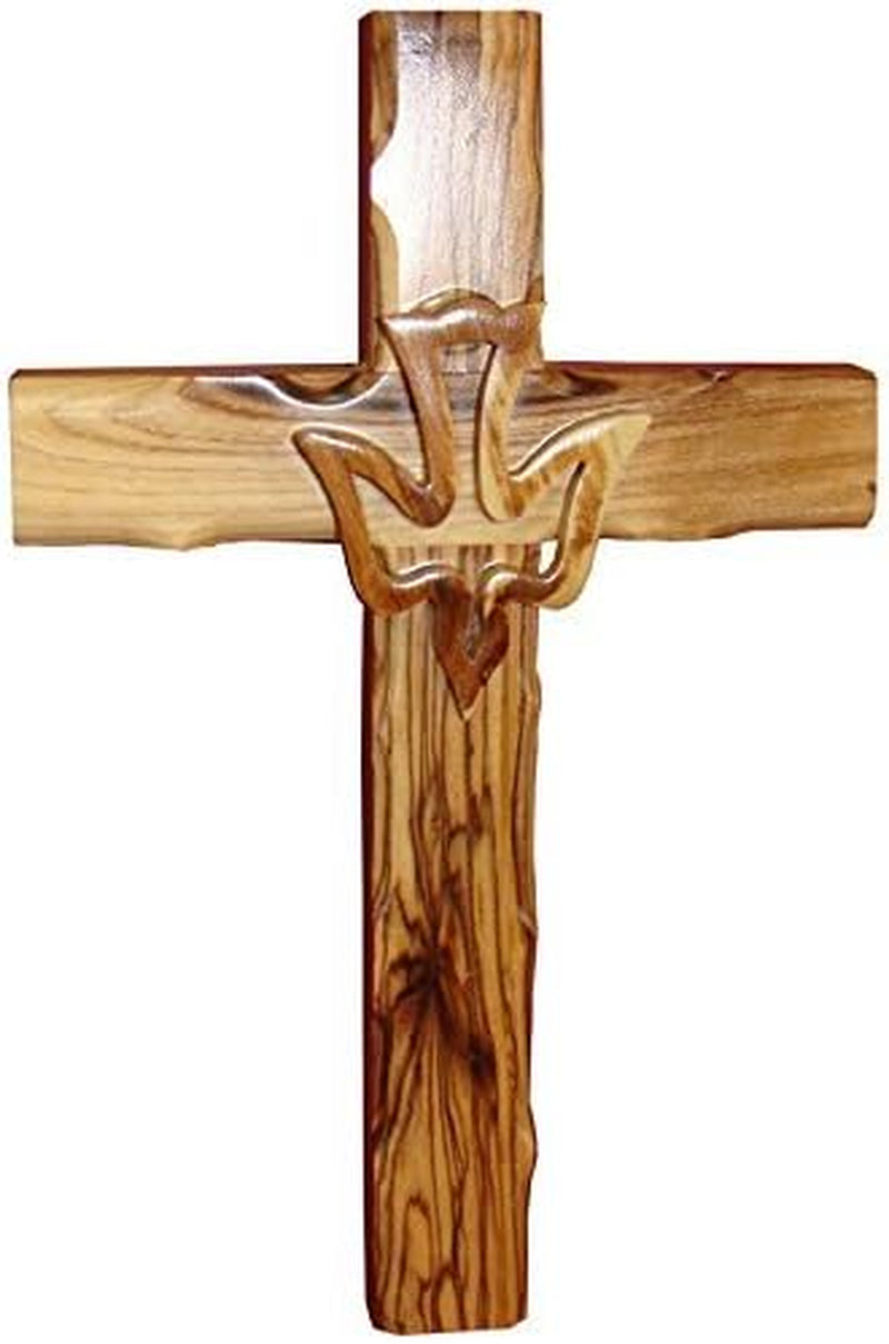 Wall Hanging Hand Carved Olive Wood Dove Christian Cross Jerusalem Holy Spirit & Certificate for Bedroom Kids Room Wall Decor Christmas New Year Wedding Birthday | 20Cm / 7.8" | CRS019