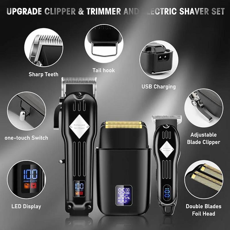 Professional Hair Clipper Set, 1 Set Electric Hair Trimmer Kit, LCD Display Hair Clipper Set, Hair Cutting Kit, Winter Gifts for Men, Christmas Gift, Stocking Fillers, New Year Gift, Winter