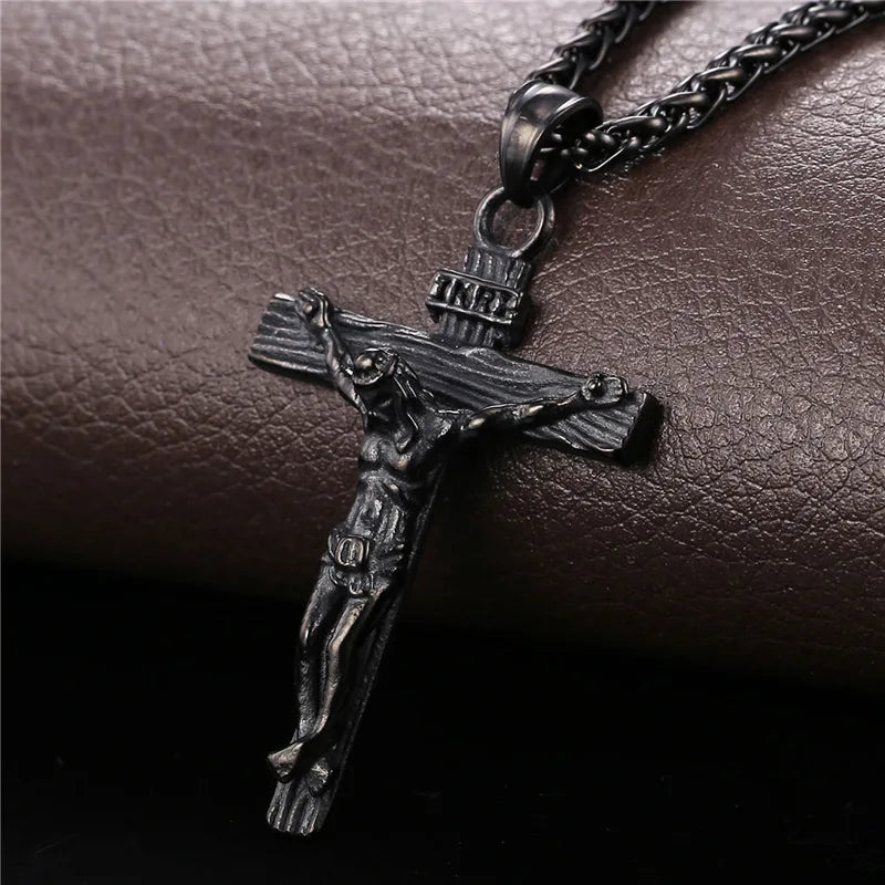 Crucifix Cross Pendant Stainless Steel Necklace for Women Men Faith Necklace Fashion Religious Jewelry Free Shipping