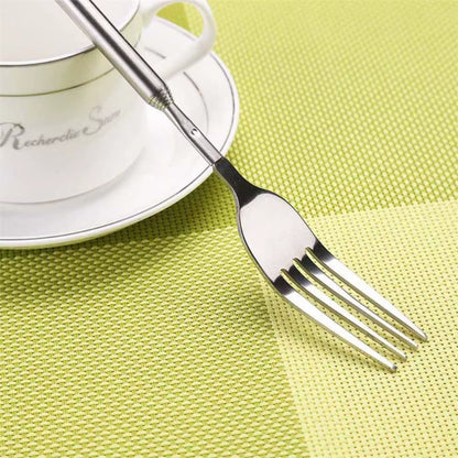 Food Fork Stainless Steel Sliver Telescopic Food Fork Long Cutlery Fork Extendable Dinner Fruit Dessert Fork Kitchen Tool