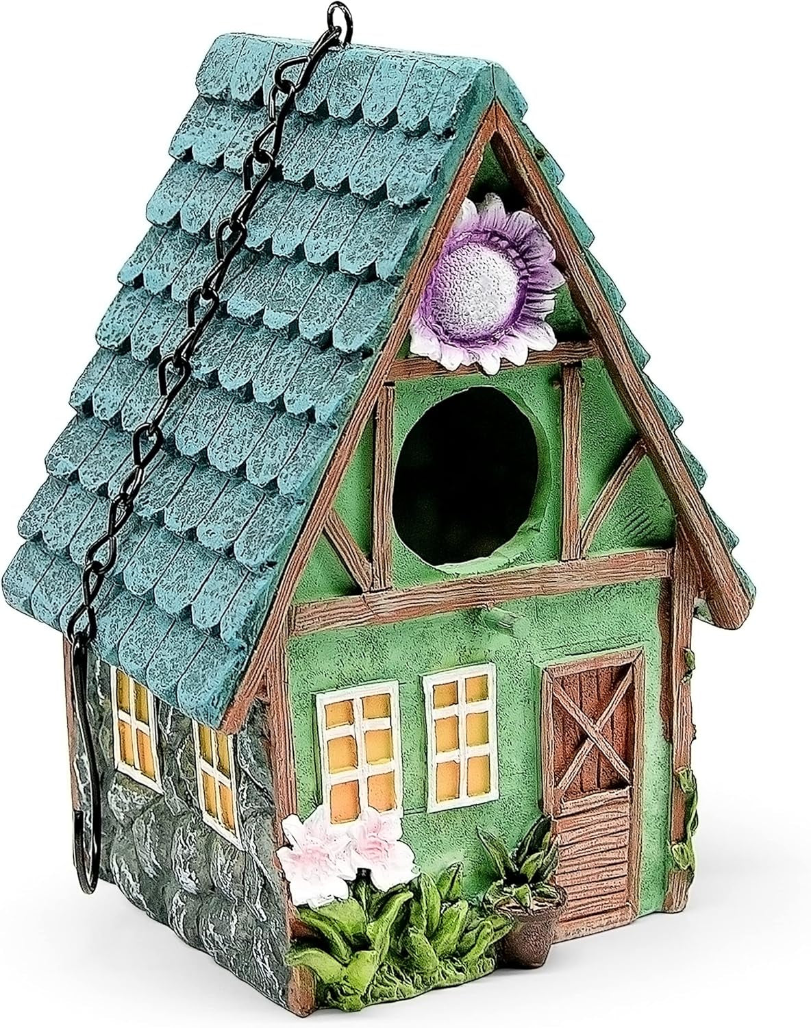 Bird Houses for Outside,  Hanging Outdoor Resin Birdhouses Garden Decor for Bluebirds Tits, Hummingbirds, Swallows, Skylarks, Squirrels (Green House)