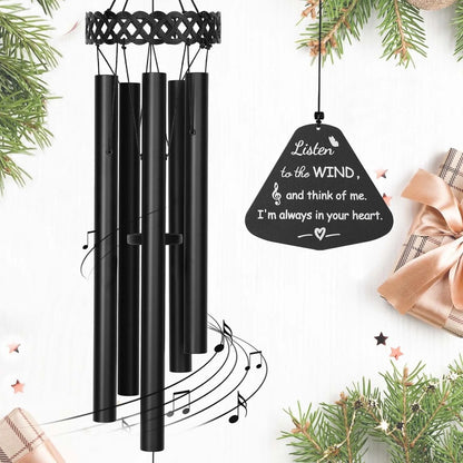 Wind Chimes for Outside, Sympathy Memorial Wind Chimes Deep Tone, Soothing Aluminium Windbell, Large Wind Chimes with 5 Thicken Tubes & Hook, 33''