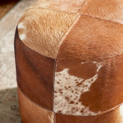 Leather Handmade Cowhide Living Room Stool with Patchwork Pattern