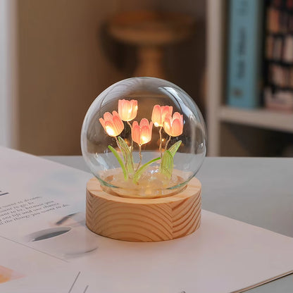 Tulip Night Light Cute Bedroom Room Decor Floral Lamp Valentines Day Gift Lampara Tulipanes Girlfriend DIY Material Handmade