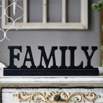 Farmhouse Distressed Black Wood Family Sign for Tabletop 16", Handmade Rustic Family Signs for Home Decor, Decorative Christmas Signs, Thanksgiving Signs for Shelf Fireplace Living Room Bedroom