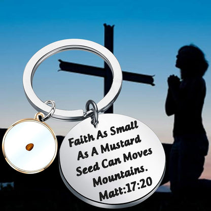 Religious Jewelry Mustard Seed Faith Gifts Faith as Small as a Mustard Seed Can Moves Keychain