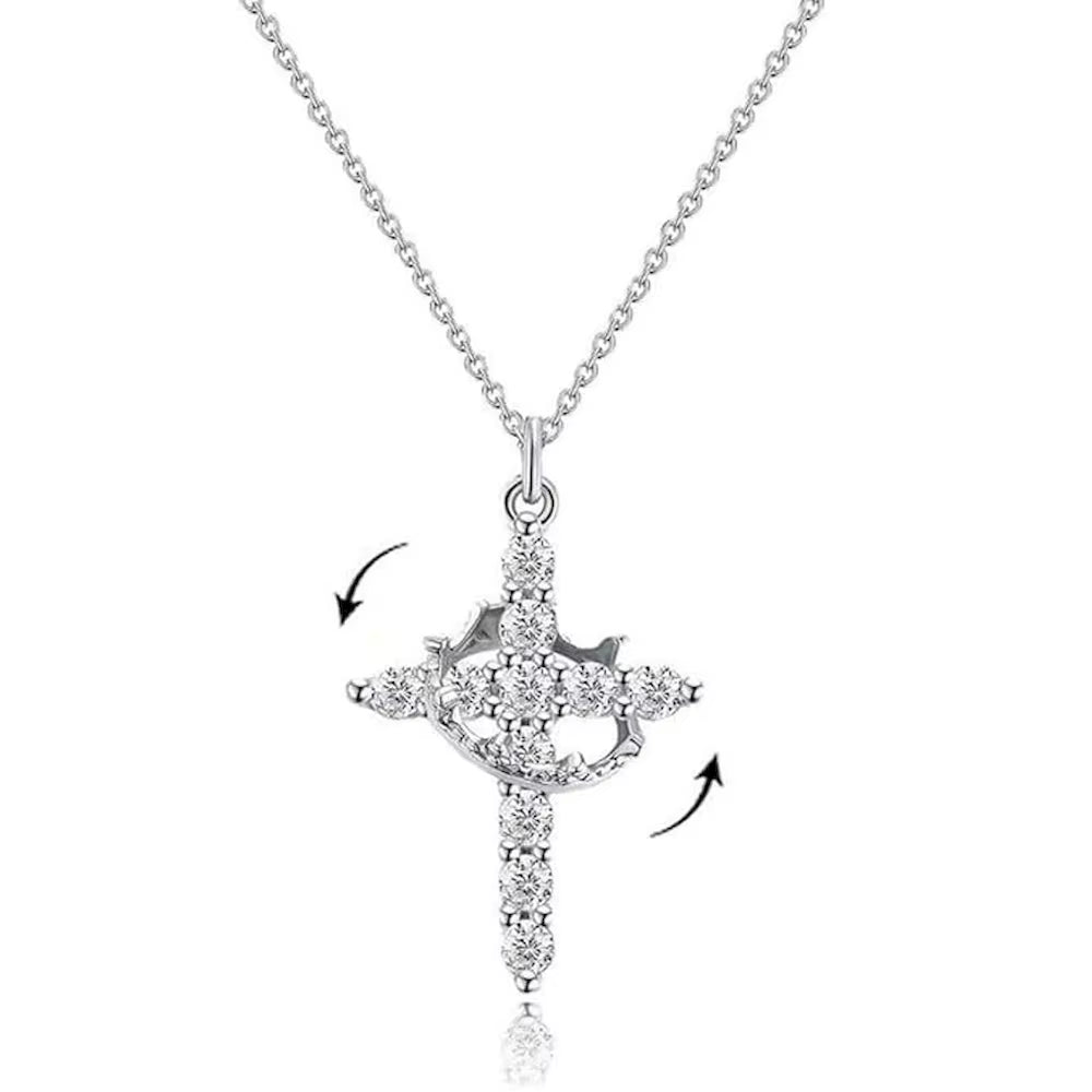 2024 Hot Sale AAAA Cubic Zircon Plated 14K Gold 50Cm Length Men Women Cross Necklace Crown Rotatable Hang Jewelry Drop Shipping