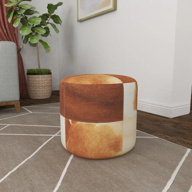 Leather Handmade Cowhide Living Room Stool with Patchwork Pattern